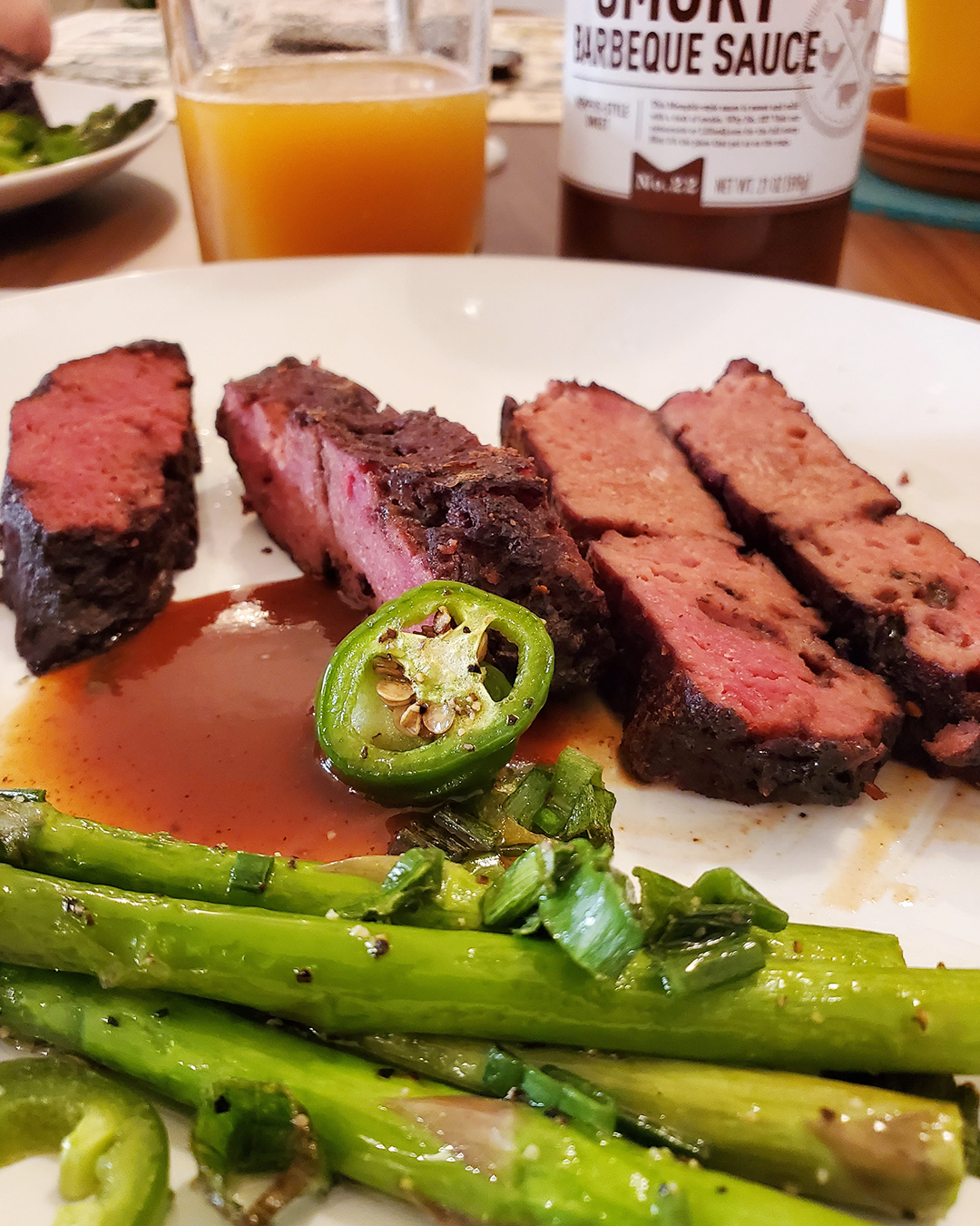 Louie’s Vegan Pig Savin Ribs with Baked Garlic, Onions and Seasoned Asparagus