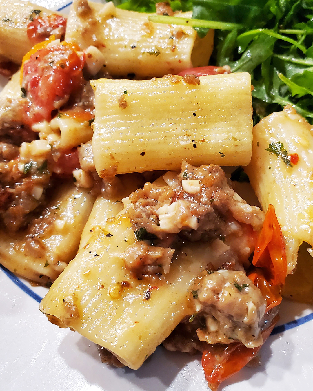 Oven Baked Vegan Feta Pasta With Seasoned Beyond Meat